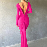 Deep V Neck Mermaid Slim Bodycon Nightclub Sexy Autumn Winter Long Maxi Dress
