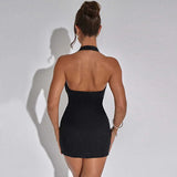 Sequin Backless Nightclub Sexy Halter Slim Bodycon Mini Dress