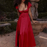 A-line Short Sleeve Single Breasted Sexy Summer Strapless Long Midi Dress