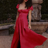 A-line Short Sleeve Single Breasted Sexy Summer Strapless Long Midi Dress