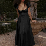A-line Short Sleeve Single Breasted Sexy Summer Strapless Long Midi Dress