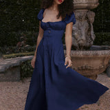 A-line Short Sleeve Single Breasted Sexy Summer Strapless Long Midi Dress