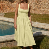 A-line Spaghetti Strap Nightclub Sexy Summer Square Neck Backless Long Midi Dress