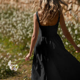 A-line Spaghetti Strap Nightclub Sexy Summer Square Neck Backless Long Midi Dress