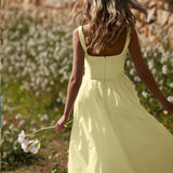 A-line Spaghetti Strap Nightclub Sexy Summer Square Neck Backless Long Midi Dress