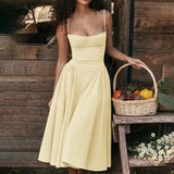 A-line Spaghetti Strapless Summer Backless Nightclub Sexy Long Midi Dress