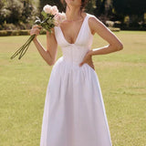 A-line Long Spring Summer Deep V Neck Backless Nightclub Sexy Midi Dress