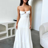 Slim A-line Spaghetti Strap Spring Summer Backless Sexy Party Maxi Dress