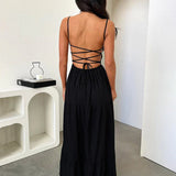 Slim A-line Spaghetti Strap Spring Summer Backless Sexy Party Maxi Dress