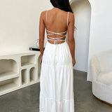 Slim A-line Spaghetti Strap Spring Summer Backless Sexy Party Maxi Dress