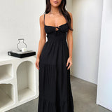 Slim A-line Spaghetti Strap Spring Summer Backless Sexy Party Maxi Dress