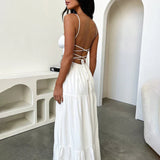 Slim A-line Spaghetti Strap Spring Summer Backless Sexy Party Maxi Dress