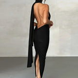 Long Deep V Neck Slim Bandage Bodycon Backless Nightclub Sexy Party Maxi Dress