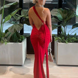 Long One Shoulder Slim Bodycon Backless Nightclub Sexy Summer Maxi Dress