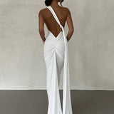 Long One Shoulder Slim Bodycon Backless Nightclub Sexy Summer Maxi Dress