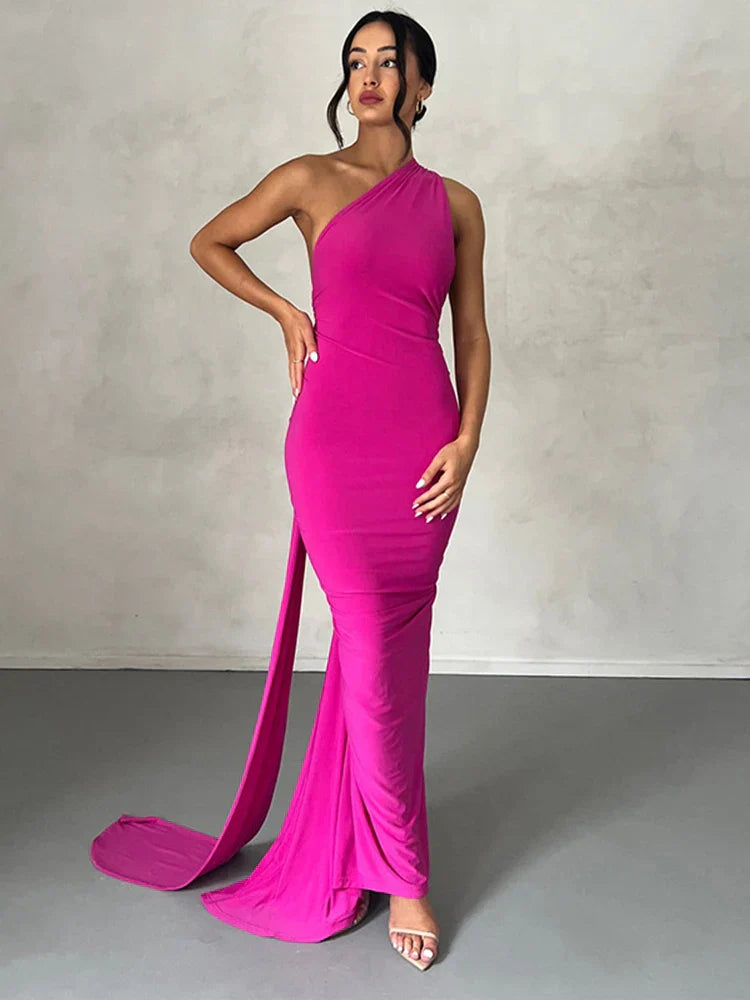 Long One Shoulder Slim Bodycon Backless Nightclub Sexy Summer Maxi Dress