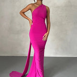 Long One Shoulder Slim Bodycon Backless Nightclub Sexy Summer Maxi Dress