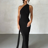 Long One Shoulder Slim Bodycon Backless Nightclub Sexy Summer Maxi Dress