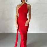 Long One Shoulder Slim Bodycon Backless Nightclub Sexy Summer Maxi Dress