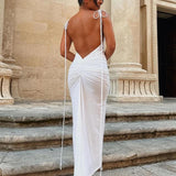 Long Spaghetti Strap Slim Bodycon Backless Nightclub Sexy Summer Maxi Dress