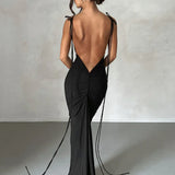Long Spaghetti Strap Slim Bodycon Backless Nightclub Sexy Summer Maxi Dress