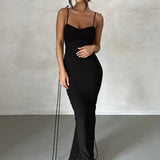 Long Spaghetti Strap Slim Bodycon Backless Nightclub Sexy Summer Maxi Dress