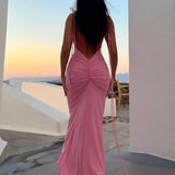 Long Spaghetti Strap Slim Bodycon Backless Nightclub Sexy Summer Maxi Dress