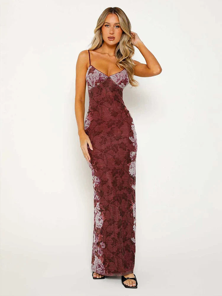 Long Spaghetti Strap Slim Bodycon Backless Nightclub Sexy Summer Maxi Dress