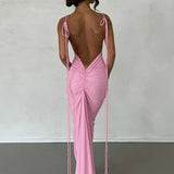 Long Spaghetti Strap Slim Bodycon Backless Nightclub Sexy Summer Maxi Dress