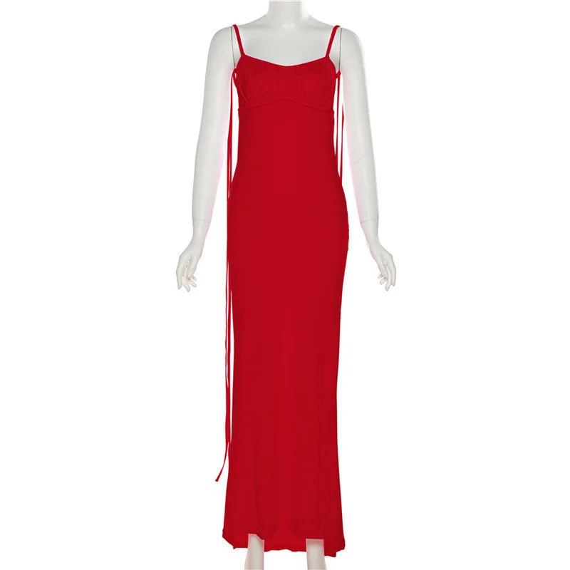 Long Spaghetti Strap Slim Bodycon Backless Nightclub Sexy Summer Maxi Dress