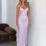 Long Spaghetti Strap Slim Bodycon Backless Nightclub Sexy Summer Maxi Dress