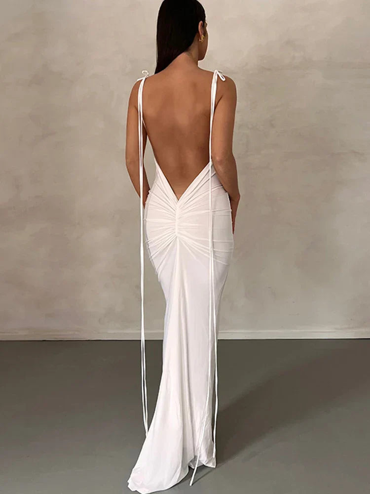 Long Spaghetti Strap Slim Bodycon Backless Nightclub Sexy Summer Maxi Dress
