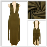 Deep V Neck Summer Slim Bandage Bodycon Backless Sexy Midi Dress