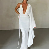 Long One Shoulder Chic V Neck Backless Nightclub Sexy Summer Maxi Dress