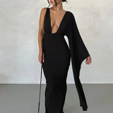 Long One Shoulder Chic V Neck Backless Nightclub Sexy Summer Maxi Dress