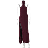 Long Asymmetrical Halter High Split Backless Sexy Spring Summer Maxi Dress
