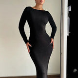 Long Slim Bodycon Temperament Backless Nightclub Sexy Autumn Winter Maxi Dress