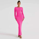 Long Slim Bodycon Temperament Backless Nightclub Sexy Autumn Winter Maxi Dress