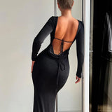 Long Slim Bodycon Temperament Backless Nightclub Sexy Autumn Winter Maxi Dress