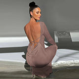 Long Slim Bodycon Temperament Backless Nightclub Sexy Autumn Winter Maxi Dress