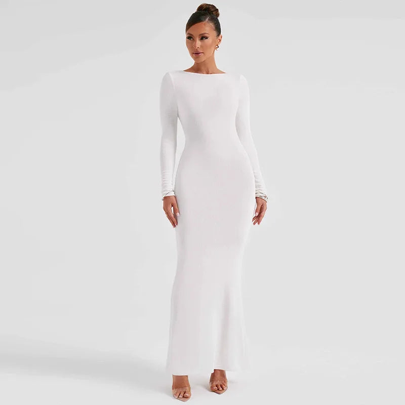 Long Slim Bodycon Temperament Backless Nightclub Sexy Autumn Winter Maxi Dress