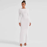 Long Slim Bodycon Temperament Backless Nightclub Sexy Autumn Winter Maxi Dress