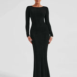 Long Slim Bodycon Temperament Backless Nightclub Sexy Autumn Winter Maxi Dress