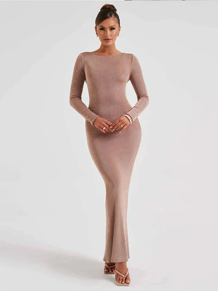 Long Slim Bodycon Temperament Backless Nightclub Sexy Autumn Winter Maxi Dress
