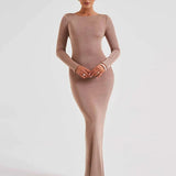 Long Slim Bodycon Temperament Backless Nightclub Sexy Autumn Winter Maxi Dress