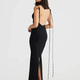 Long Halter Backless Nightclub Slim Bodycon Sexy Spring Summer Maxi Dress
