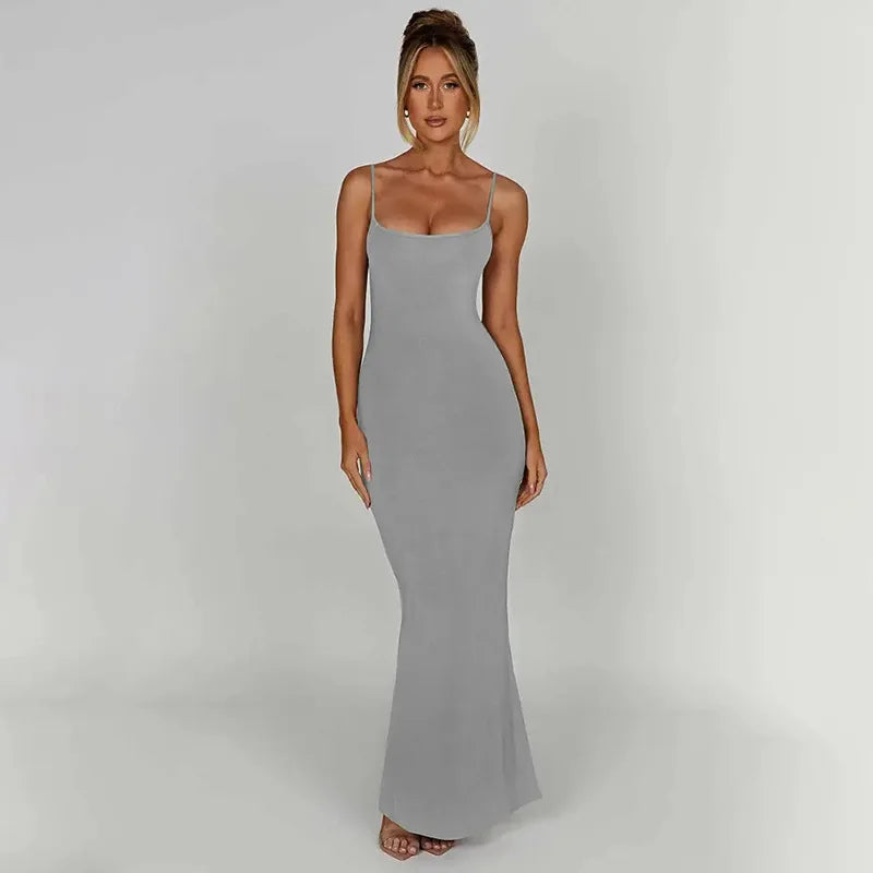 Long Spaghetti Strap Backless Slim Bodycon Sexy Summer Maxi Dress