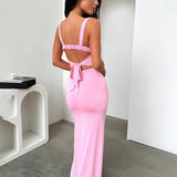 Long Spaghetti Strap High Split Backless Sexy Spring Summer Maxi Dress