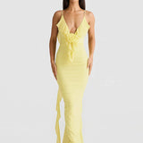 Long Mermaid Spaghetti Strap Backless V Neck Sexy Spring Summer Maxi Dress