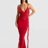 Long Mermaid Spaghetti Strap Backless V Neck Sexy Spring Summer Maxi Dress